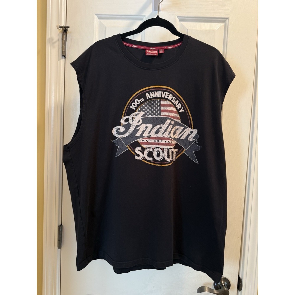 Indian Motorcycle Shirt Mens 2XL Black Sleeveless Graphic Logo Tee 100th Anniv.